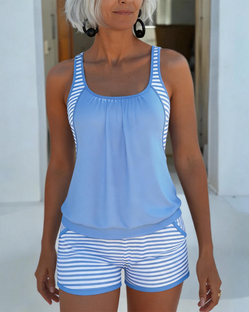 Tankini Blå Och Vit Rand Patchwork