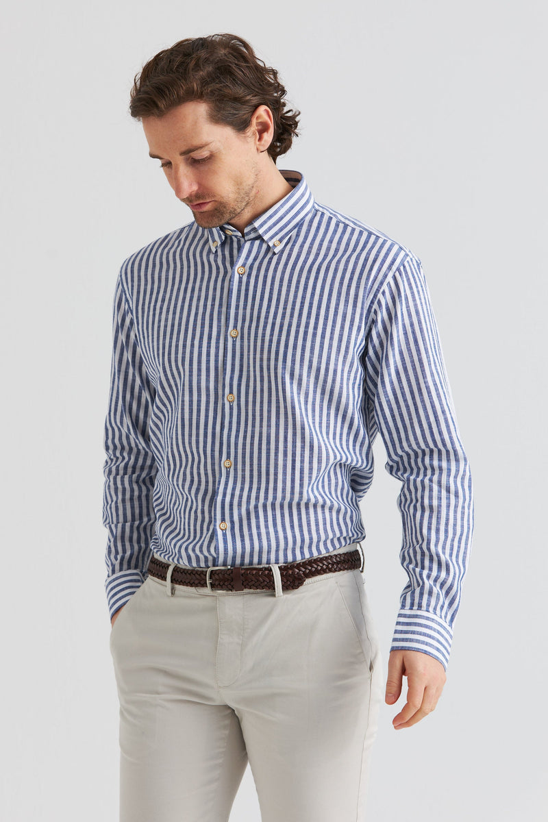 Randig Button Down-skjorta Blå