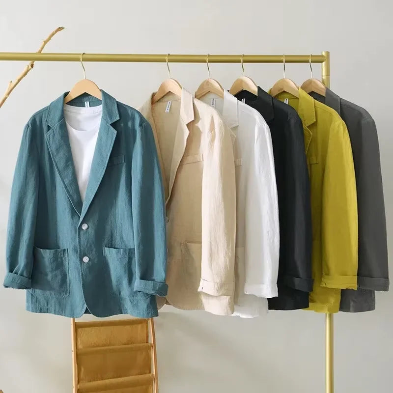 2026 Retro-blazer i bomull og lin for menn – perfekt til strandfest eller bryllup